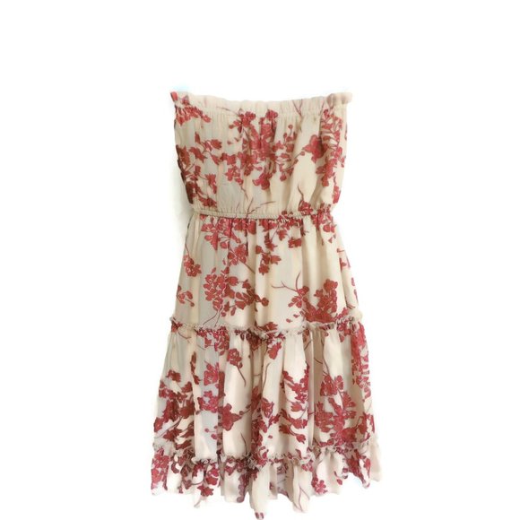 NEW Windsor Cottagecore Dress Lined Strapless Ruffle Full Tiered Taupe Rose M - Picture 4 of 6